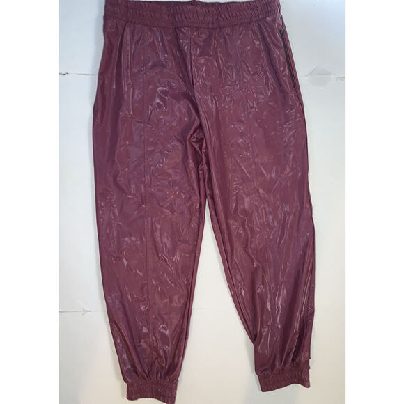 Victoria's Secret L JOGGER PANTS Burgundy Maroon pink foil VSX SPORT